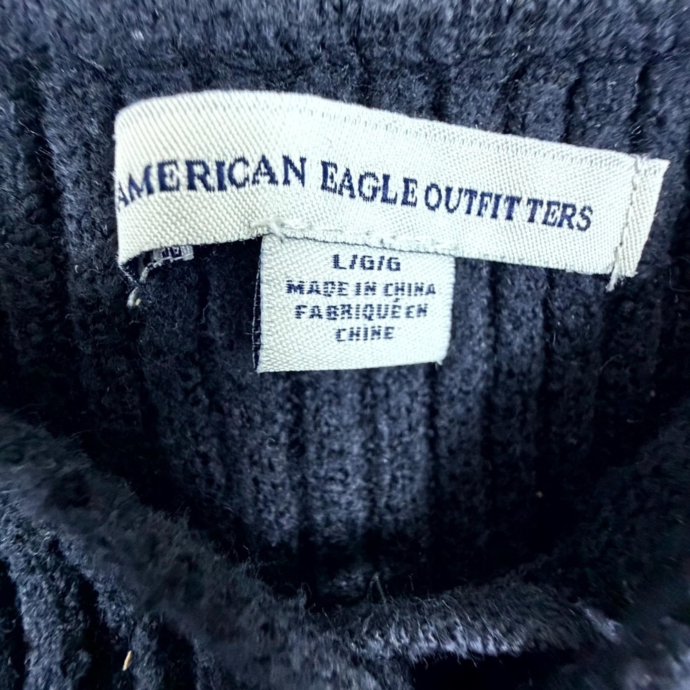 American Eagle Outfitters Cropped Knit Top Womens Large Black Ribbed Lace Up - Picture 3 of 6